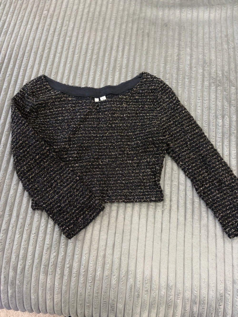 Frenchi Black Cropped Metallic Knit Top